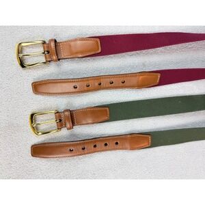 Torino Belts (2) Mens Burgundy Olive Canvas Leather Trim Gold Buckle Made in USA